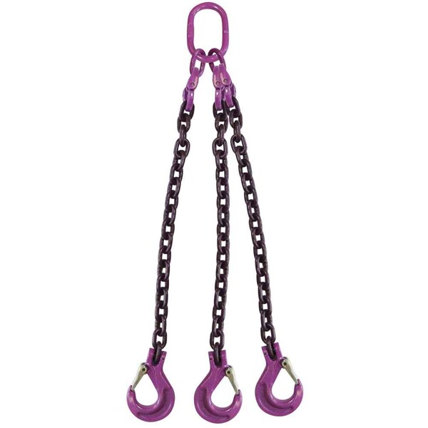 1/2" x 10' - 3 Leg Chain Sling w/ Sling Hooks - Grade 100